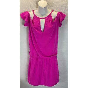 Amanda Uprichard mini Dress Hot Pink Silk cold shoulder Size S‎ Sleeveless party